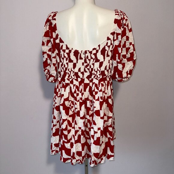 Geisha Designs Anthropologie Smocked Geo Mini Dress Red White Womens Size 1X - Picture 5 of 7